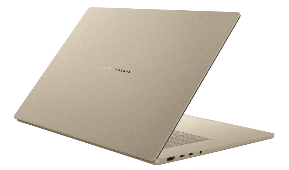 Notebook Asus Zenbook A16 béžový Pootevřený notebook ASUS Zenbook A16 zezadu