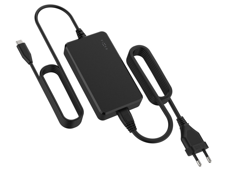 Kompletní napájecí adaptér FIXED GaN USB-C 65 W s dlouhými přívodními kabely