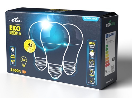 Žárovka LED ETA EKO LEDka klasik 15W, E27, teplá bílá, 3ks žárovka ETAA60W15WW3P LED