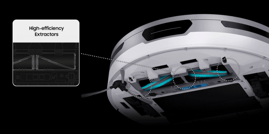 Robotický vysavač Samsung Jet Bot Robotický vysavač Samsung Jet Bot zespoda s detailním záběrem kartáče