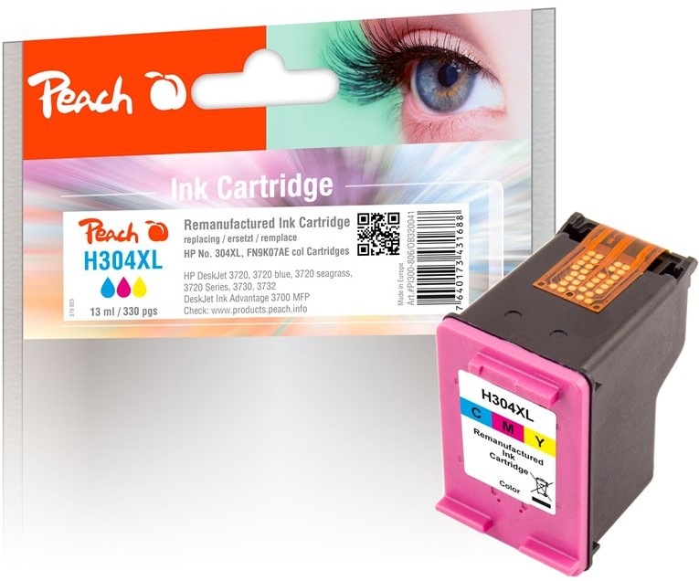 Inkoustová náplň Peach HP 304XL, 330 stran - CMY