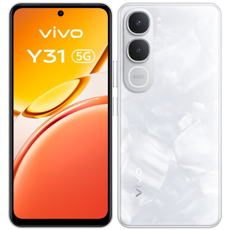 Smartphone vivo Y31 5G, 6 GB / 256 GB, bílá barva.