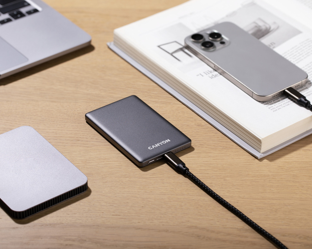 Powerbanka Canyon OnPower 505 Slim MagSafe PD20W 5000 mAh šedá Powerbanka Canyon OnPower 505 Slim MagSafe PD20W 5000 mAh šedá