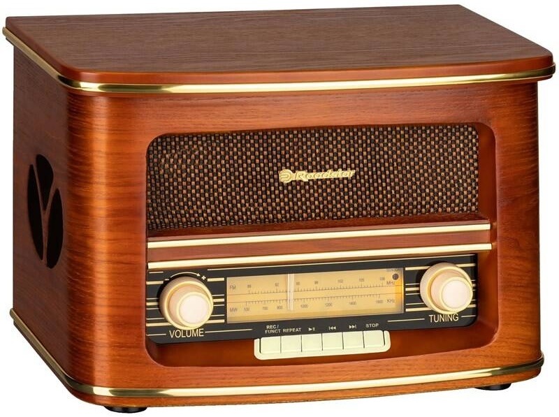 Dřevěné retro rádio Roadstar HRA-1500UEMP s CD přehrávačem v elegantním vintage designu.