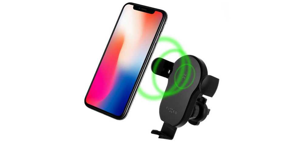Držák na mobil FIXED Matic s bezdrátovým nabíjením černý
