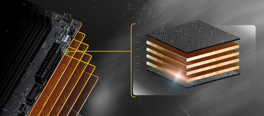 Základní deska ASRock B860M-X Detail šestivrstvé konstrukce základní desky ASRock B860M-X