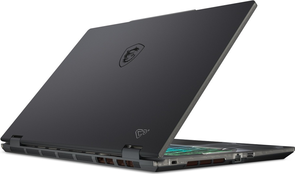 Notebook MSI Cyborg 15 B13WFKG-1221XCZNN černý Zadní pohled na notebook MSI Cyborg 15 B13W s minimalistickým víkem, logem MSI a výdechy chlazení