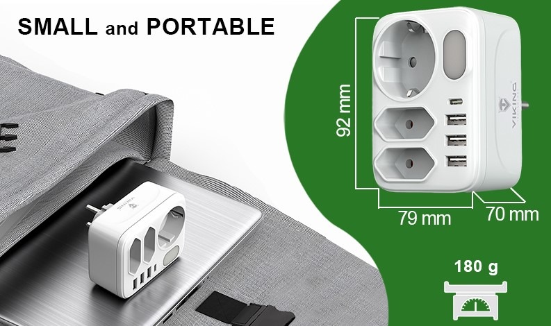 Rozbočovací zásuvka Viking AC34, 3x zásuvka, 3x USB, 1x USB-C bílá Rozbočovací zásuvka Viking AC34, 3x zásuvka, 3x USB, 1x USB-C bílá