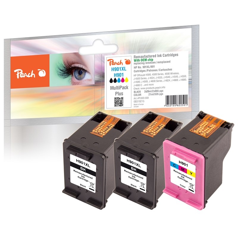 Inkoustová náplň Peach HP 901XL/901, MultiPac Plus, 2x865, 1x523 stran vícebarevná
