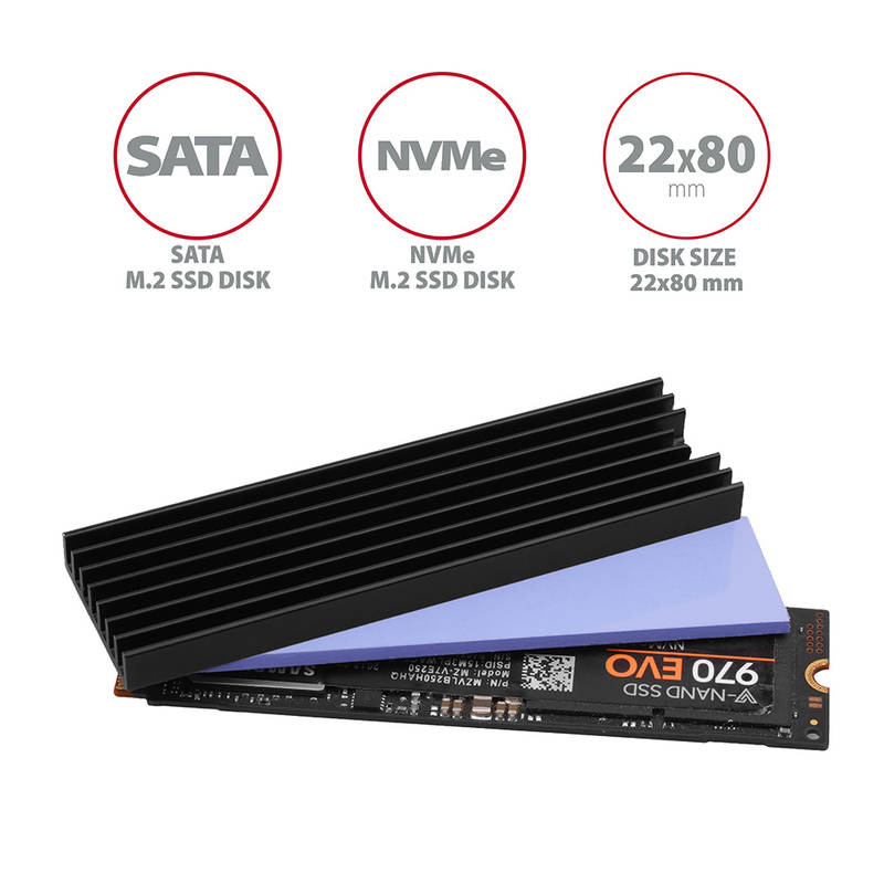 Chladič Axagon pro M.2 2280 SSD 6 mm Axagon CLR-M2L6 ALU