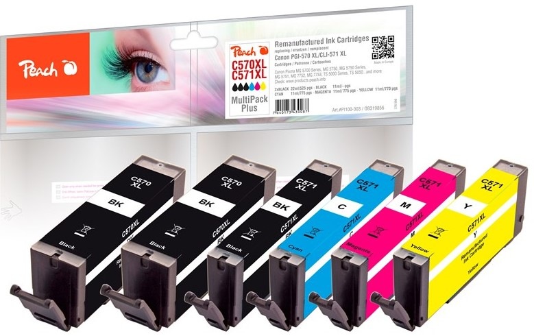 Inkoustová náplň Peach Canon PGI-570XL/CLI-571XL MultiPack Plus, 2x22, 4x11 ml - CMYK