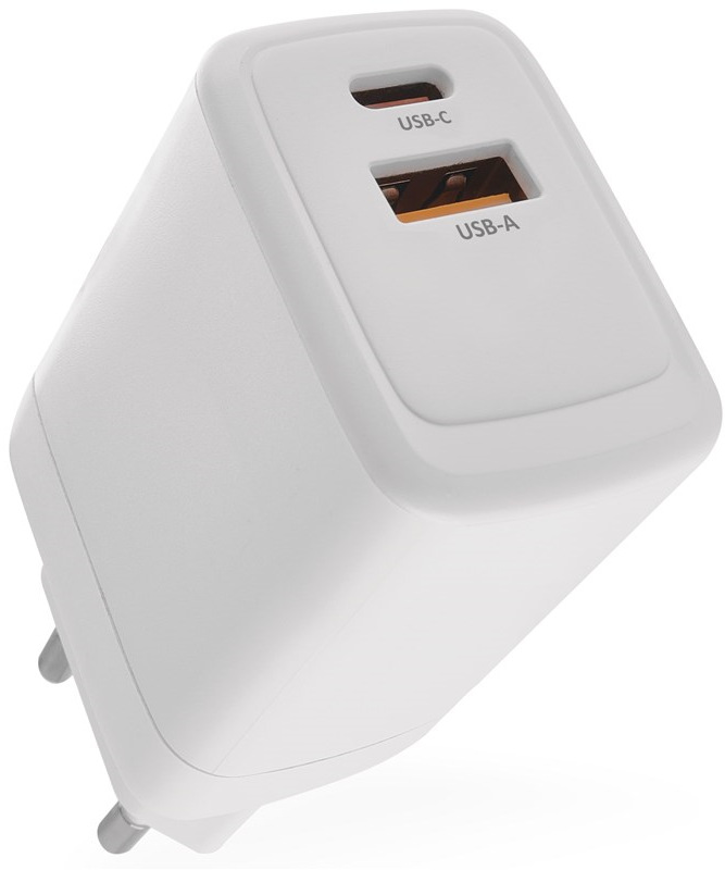 Nabíječka do sítě EMOS GaN, 45W, 1x USB-A/1x USB-C - bílá