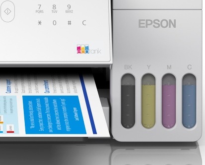 Detail tiskárny Epson EcoTank L5396 s integrovanými nádržkami na inkoust