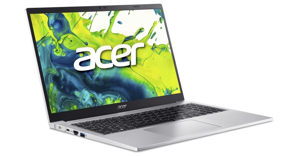 Notebook Acer Aspire Lite 15 (AL15-47P-R23X) šedý Otevřený a zapnutý notebook Acer Aspire Lite 15 otočený doprava