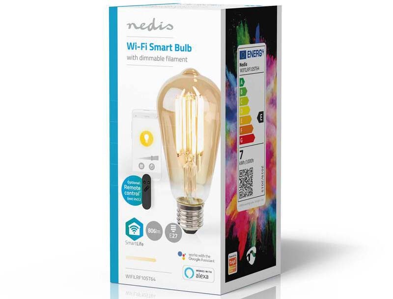 Chytrá žárovka Nedis SmartLife ST64, Wi-Fi, E27, 806 lm, 7 W, Teplá Bílá