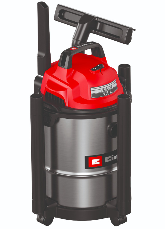 Einhell Classic TC-VC 1540 S s integrovanými držáky pro uložení trubic a příslušenství na těle vysavače