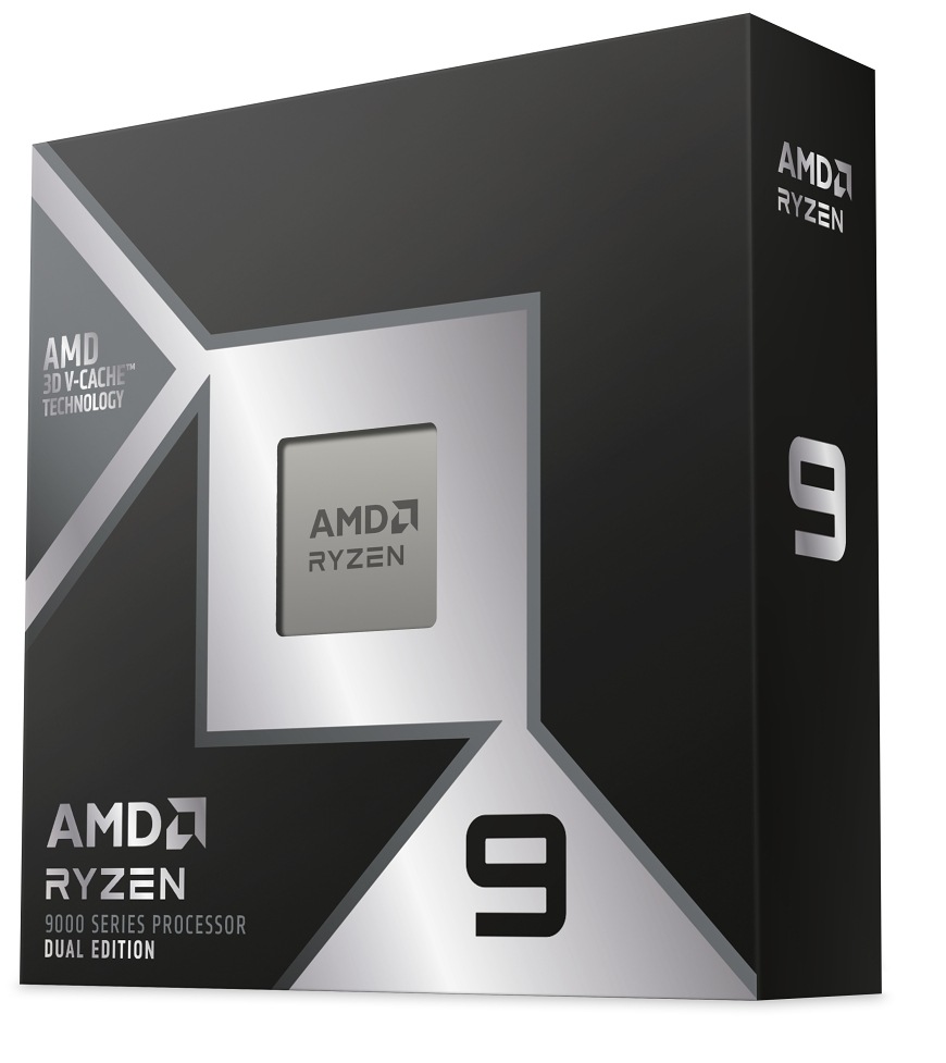 Procesor AMD Ryzen 9 9950X3D2 Detailní pohled na maloobchodní balení procesoru s výraznou grafikou řady Ryzen 9