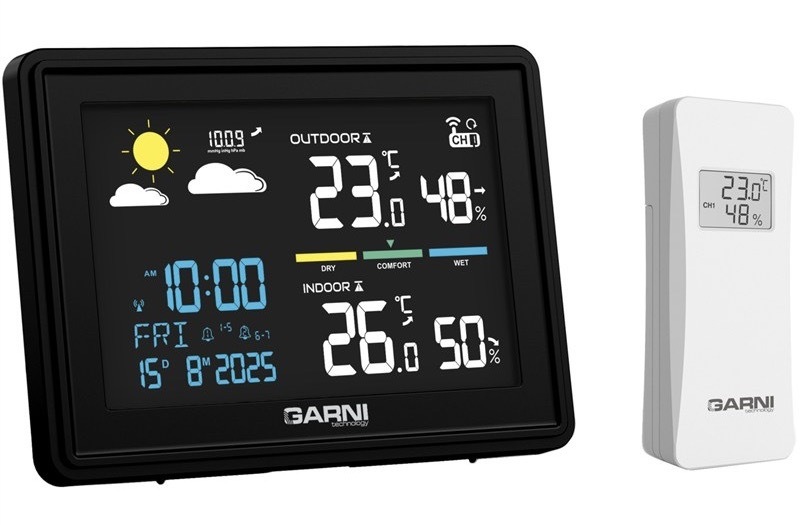 Meteostanice GARNI s barevným displejem, bezdrátový přenos až 60 m