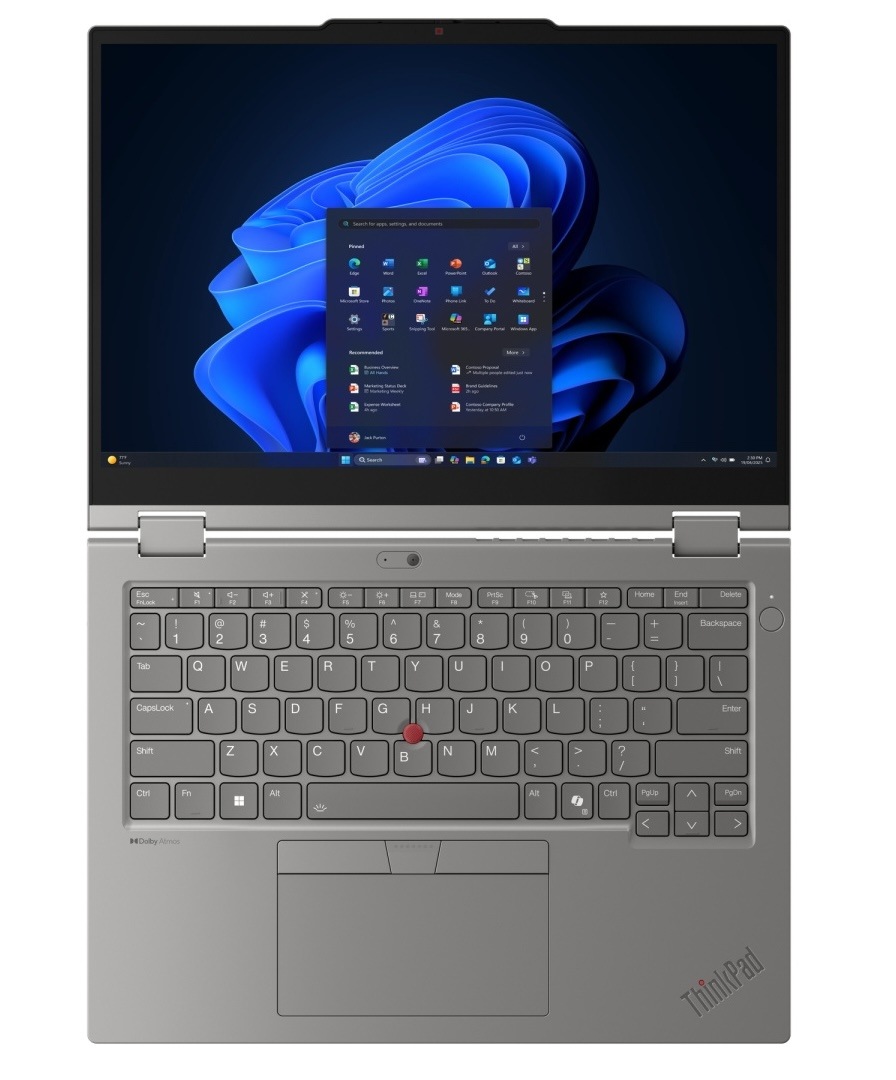 Notebook Lenovo ThinkPad L13 2-in-1 Gen 6 šedý Příjemné pracovní prostředí vytvoří podsvícená klávesnice bez numerické části spolu s webkamerou o rozlišením 5 Mpx a čtečkou paměťových karet.