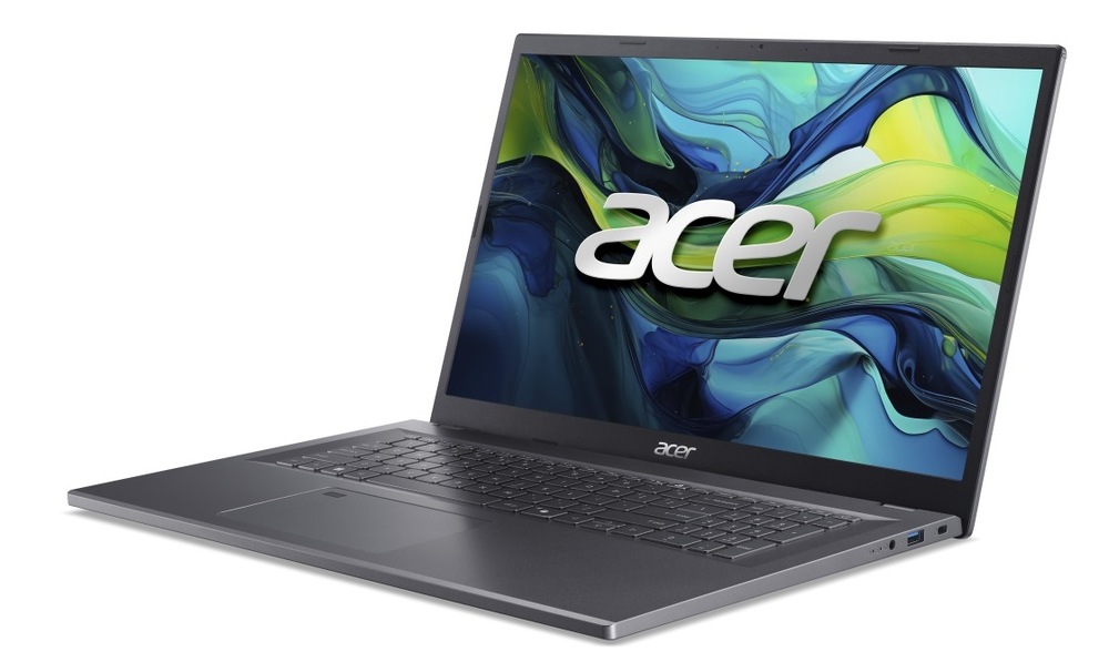 Notebook Acer Aspire 17 (A17-51M-753U) šedý Otevřený a zapnutý notebook Acer Aspire 17 (A17-51M-753U) otočený doleva