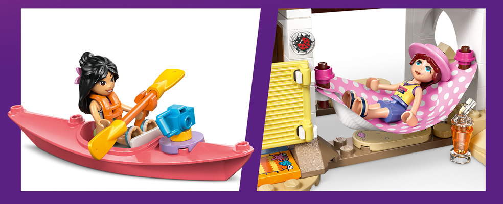 Stavebnice LEGO® Friends 42699 Plážový dům s tuleni Hotový plážový dům měří 18 × 28 × 18 cm a jeho stavbu ze 400 dílků usnadňuje digitální návod.