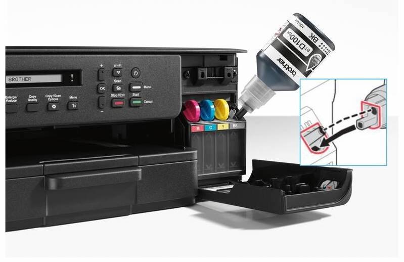 Tiskárna multifunkční Brother DCP-T535DW černá Kompaktní rozměry tiskárny Brother DCP-T535DW s vyznačenou šířkou, hloubkou a výškou
