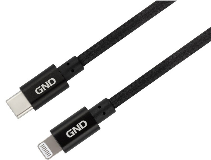 Kabel GND USB-C / Lightning, MFI, opletený, 1m černý