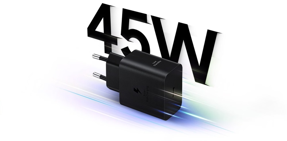 Nabíječka se znázorněním výkonu 45 W - černá barva
