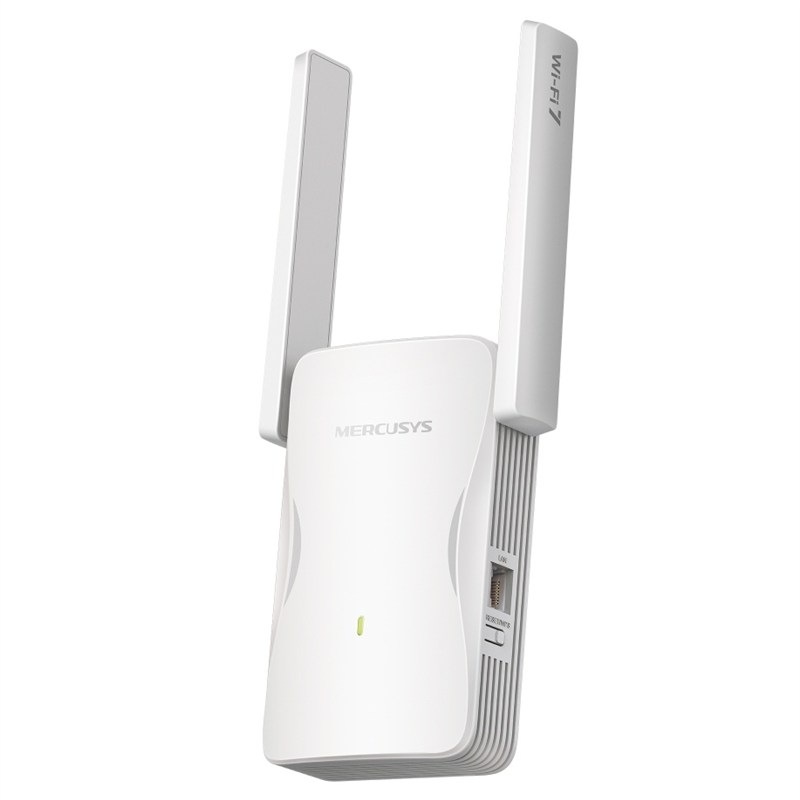 Wi-Fi extender Mercusys ME25BE v bílé barvě.