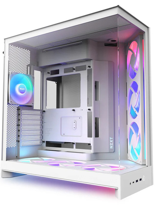 Počítačová skříň NZXT H9 Flow RGB+ s RGB podsvícením, bílá barva