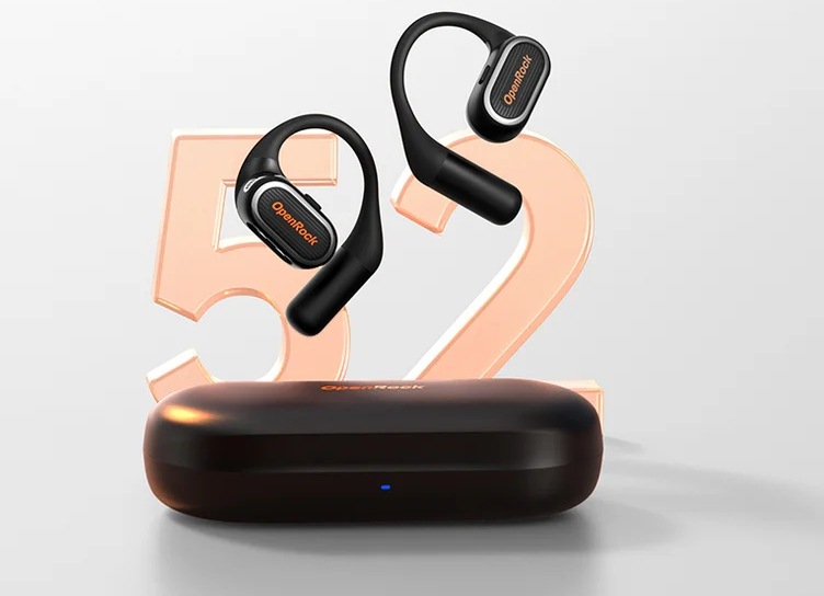 Sluchátka OneOdio OpenRock Link 20 – Sportovní otevřená bezdrátová, odpojitelný mikrofon, Bluetooth černá Sluchátka OpenRock Link 20 s pouzdrem a nápisem 52 symbolizujícím dlouhou výdrž baterie