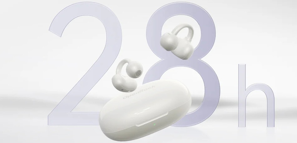 Sluchátka OneOdio OpenRock E – Sportovní otevřená bezdrátová, Bluetooth bílá Sluchátka a nabíjecí pouzdro OpenRock E se chlubí výdrží až 28 hodin