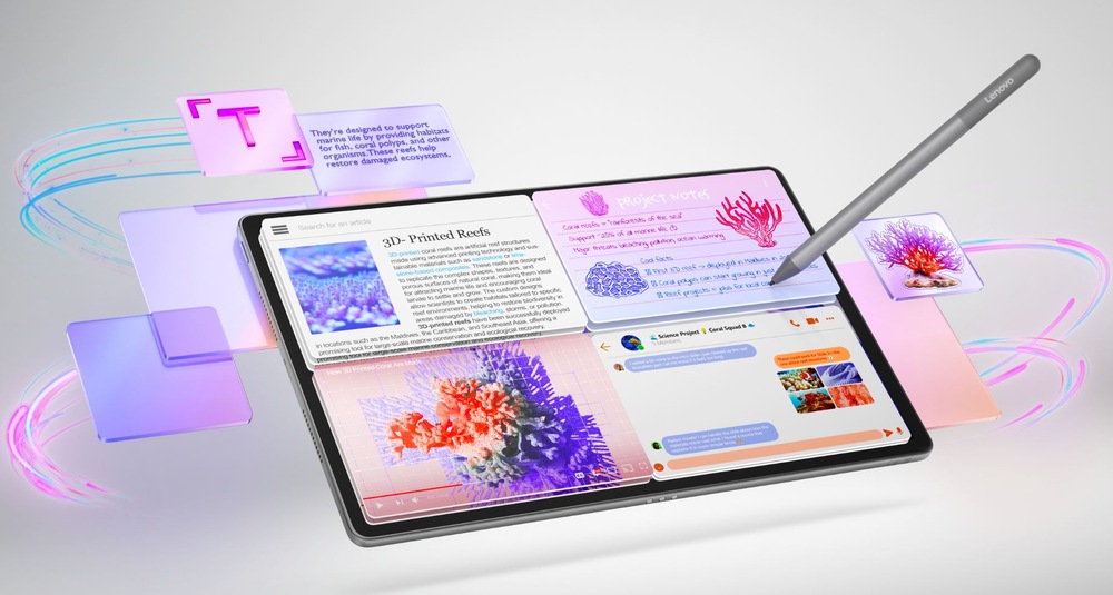 Dotykový tablet Lenovo Idea Tab Plus s dotykovým perem při práci s obsahem