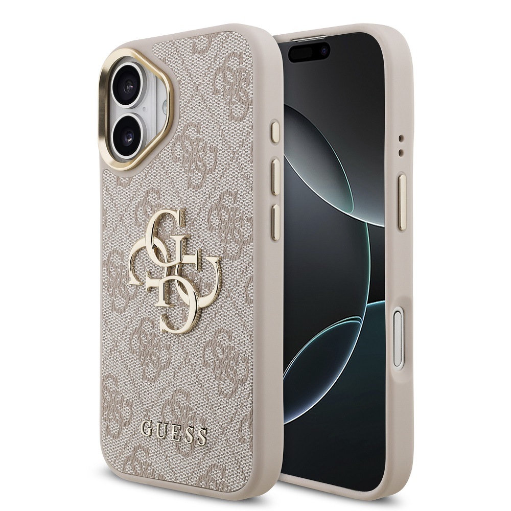 Kryt na mobil Guess PU Leather 4G Metal Logo Gold Frame MagSafe na Apple iPhone 17 růžový