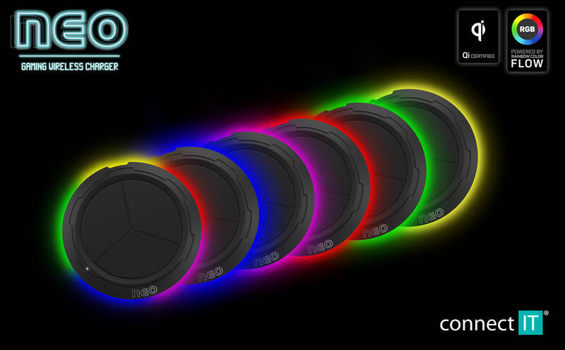 Bezdrátová nabíječka Connect IT NEO RGB 10 W černá Bezdrátová nabíječka Connect IT NEO RGB 10 W černá