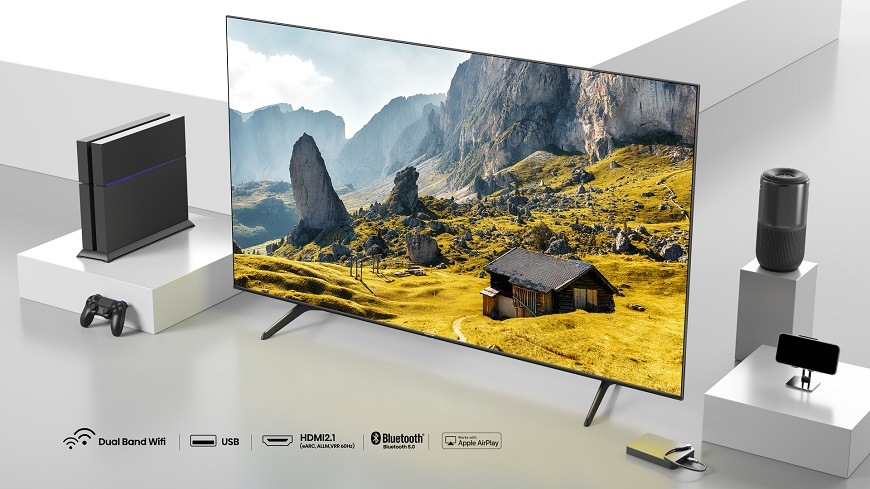 Televize Hisense 100E7NQ, dostatek vstupů, Bluetooth, Wi-Fi