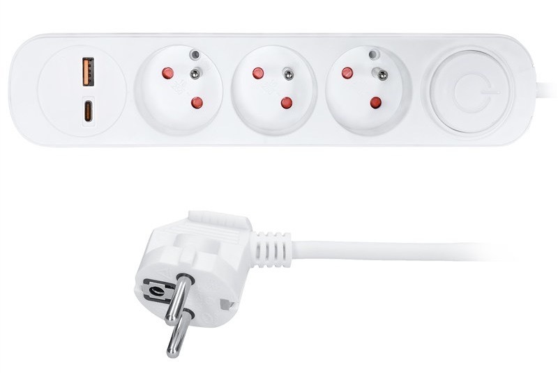 Prodlužovací kabel Solight o délce 3 m, bílá barva