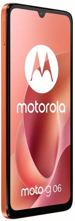 Motorola Moto G06 z bočního pohledu, velký 6,88″ displej s tenkými rámečky a kapkovitým výřezem