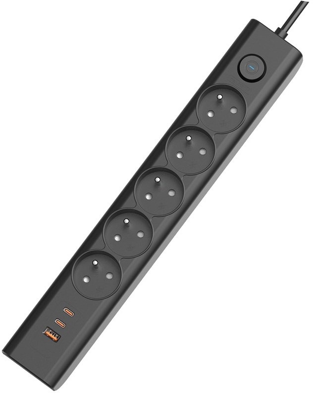 Kabel prodlužovací Viking 5× zásuvka, 1× USB, 2× USB-C, 1,5m - černý