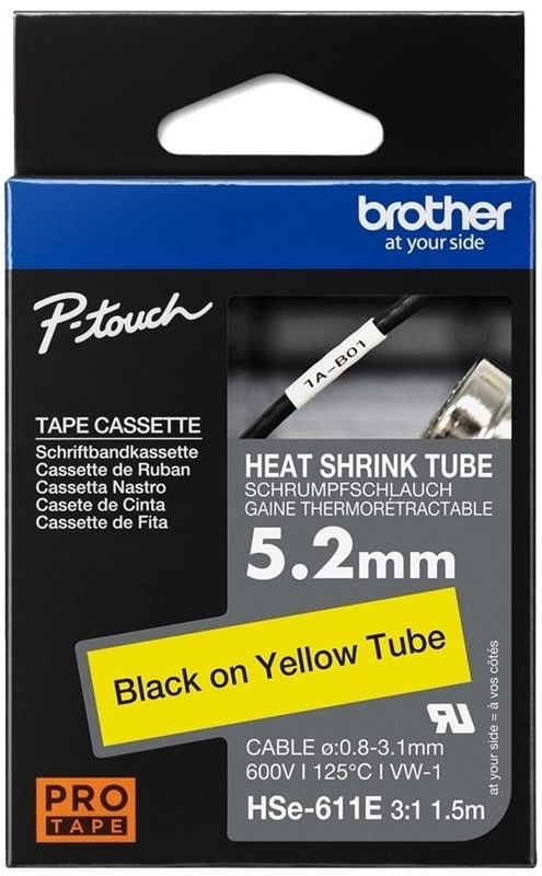 Papírový štítek Brother HSE-611E černá na žluté, 5,2 mm