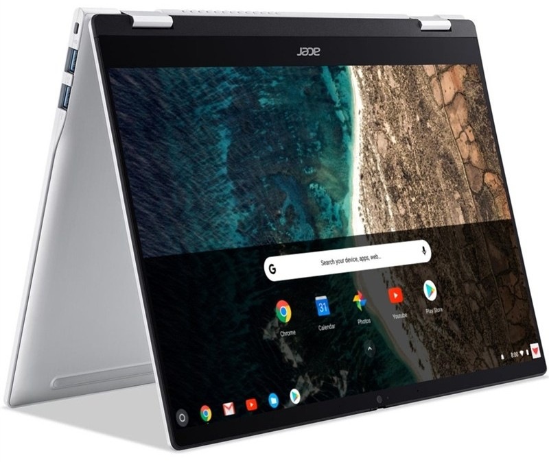 Notebook Acer Chromebook Plus Spin 514 (CP514-5HN-K65H) stříbrný Zapnutý notebook Acer Chromebook Plus Spin 514 (CP514-5HN-K65H) v pozici stanu