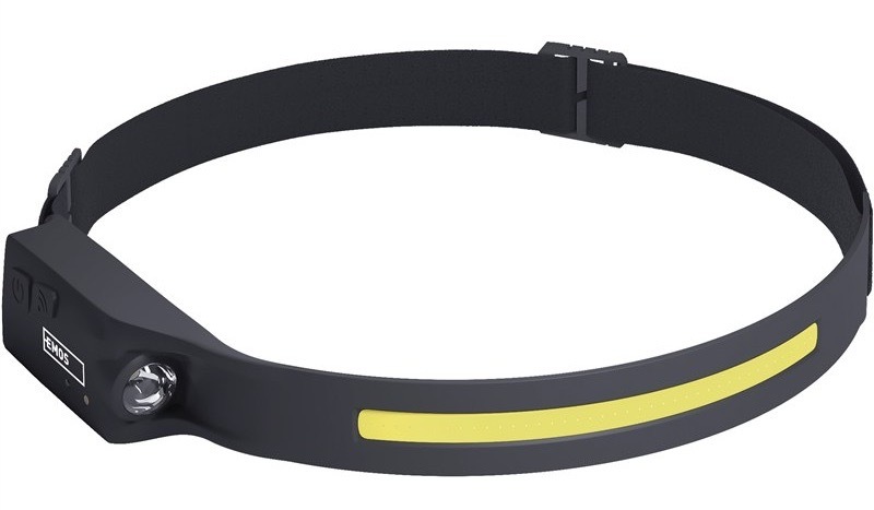 Čelovka EMOS COB LED nabíjecí, 380 lm, 30 m, Li-Pol 1200 mAh černá