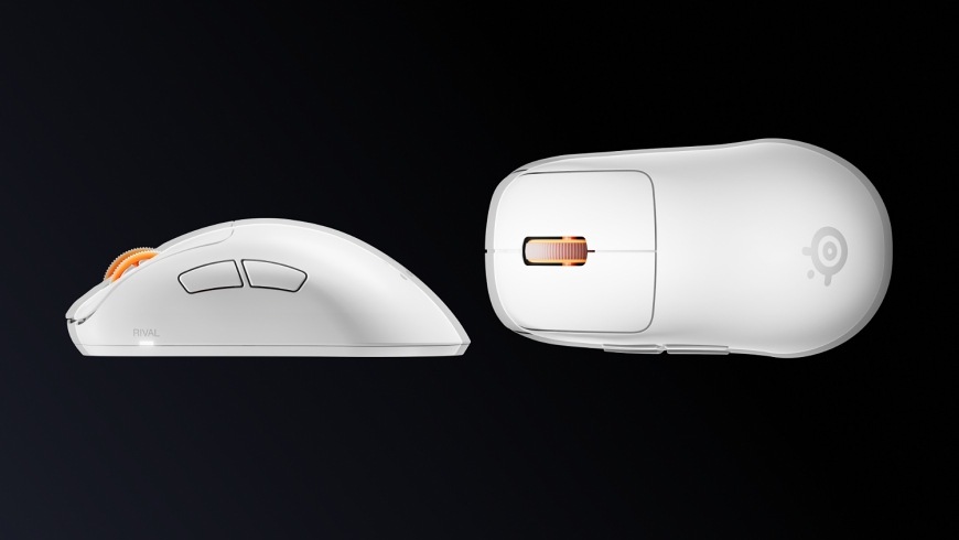 Myš SteelSeries Rival Pro WL Mini bílá Bílá myš SteelSeries Rival Pro z boku a shora s viditelnými bočními tlačítky