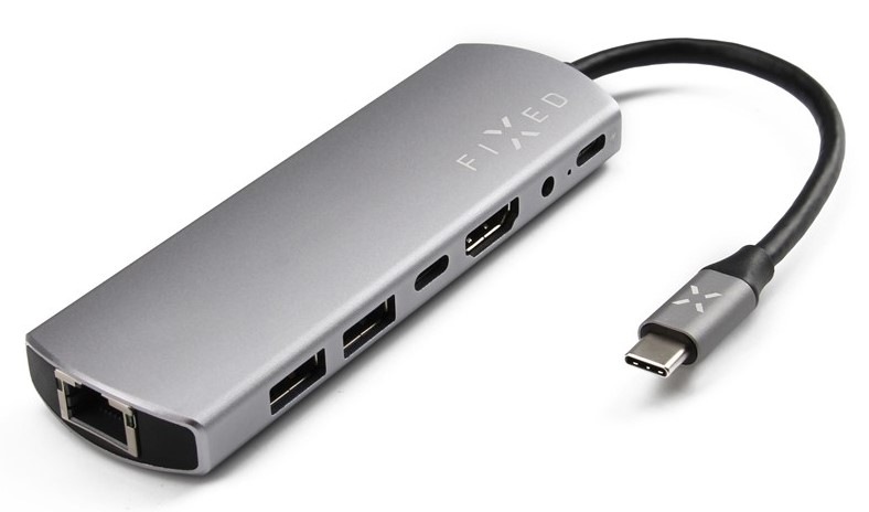 USB Hub FIXED Hliníkový HUB 7IN1 s rozhraním USB-C stříbrný