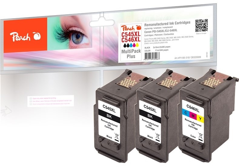 Inkoustová náplň Peach Canon PG-545XL/CL-546XL MultiPack Plus, 2x585, 1x 545 stran - CMYK