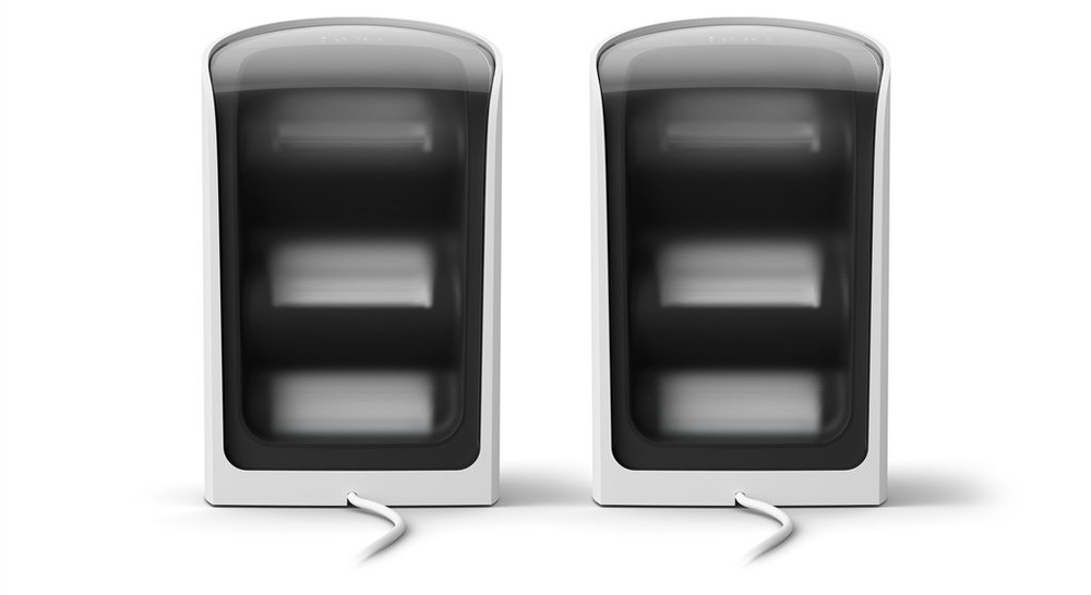 Stolní svítidlo Philips Hue Wall washer, 20W, EU/UK, White and Color Gradient (2 ks) bílá Detailní záběr na dvě zhasnuté lampičky Philips Hue Wall washer