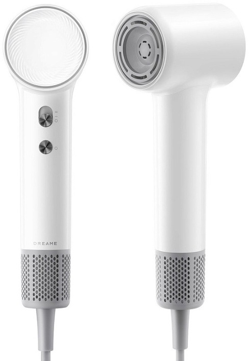 Detail ovládacích tlačítek a ergonomického těla vysoušeče Dreame Hair Mini s minimalistickým designem