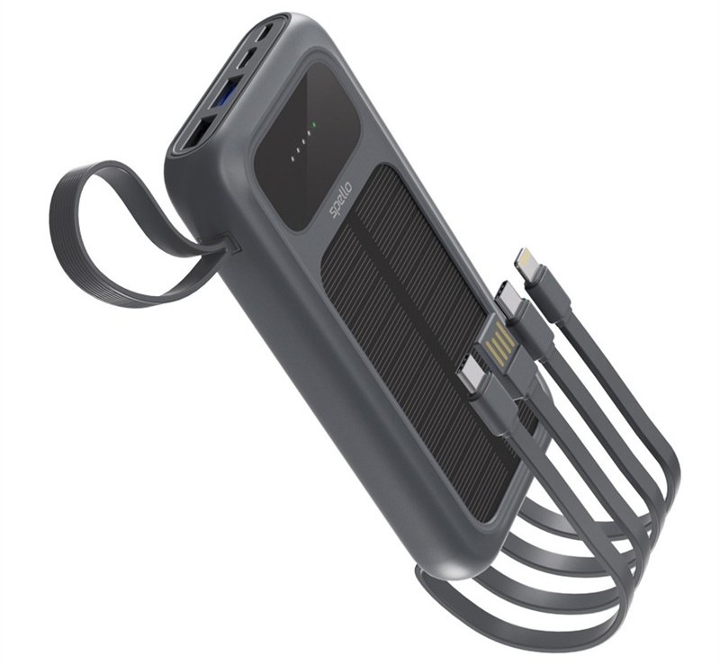 Powerbanka Spello by Epico ForcePack 5in1 10000mAh solární, s integorvanými kabely SP15 šedá Powerbanka Spello