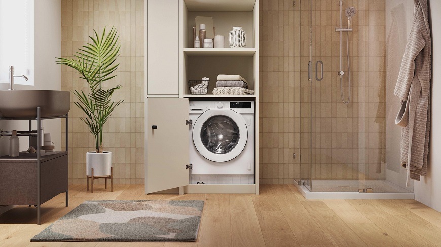 Vestavná pračka Candy BC4S68M6D8J-S bílá pračka Candy BC4S68M6D8J-S zabudovaná ve skříni v prádelně