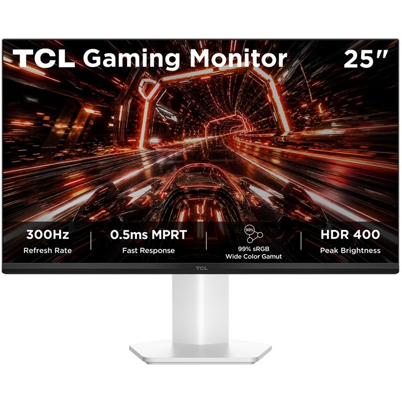 Herní monitor TCL v bílé barvě.